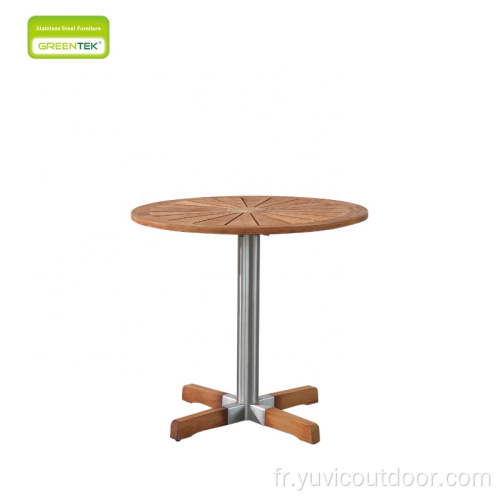 Chaise de loisirs en teck Strip avec table ronde en teck